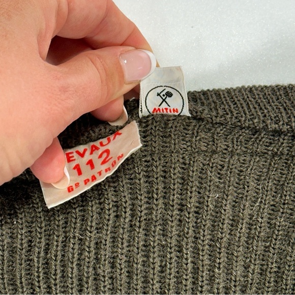 Devaux Vintage French Military V Neck Ribbed Knit Sweater Green Size 112 - Picture 4 of 9